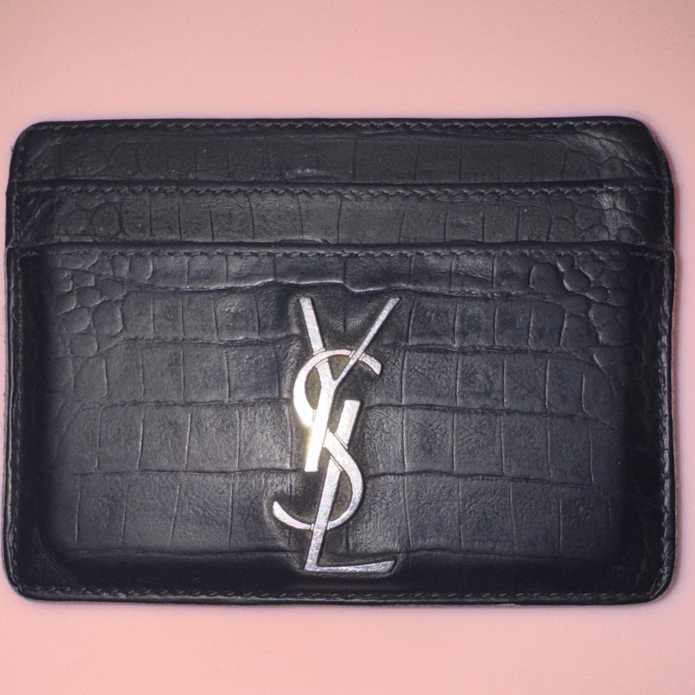 Yves Saint Laurent Black Croc-Embossed Leather Card Holder